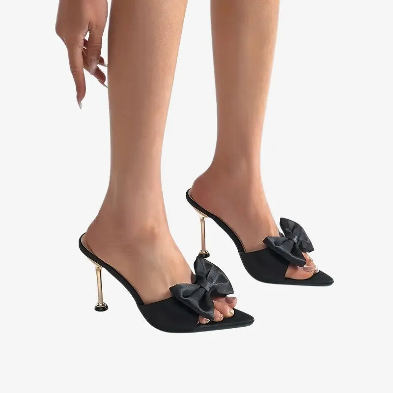 Mules à Talon Élégantes avec Nœud Satiné