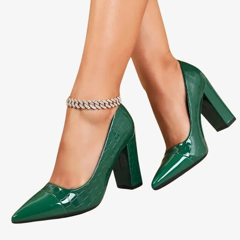 Escarpins Émeraude à Talon Bloc – Élégance et Modernité