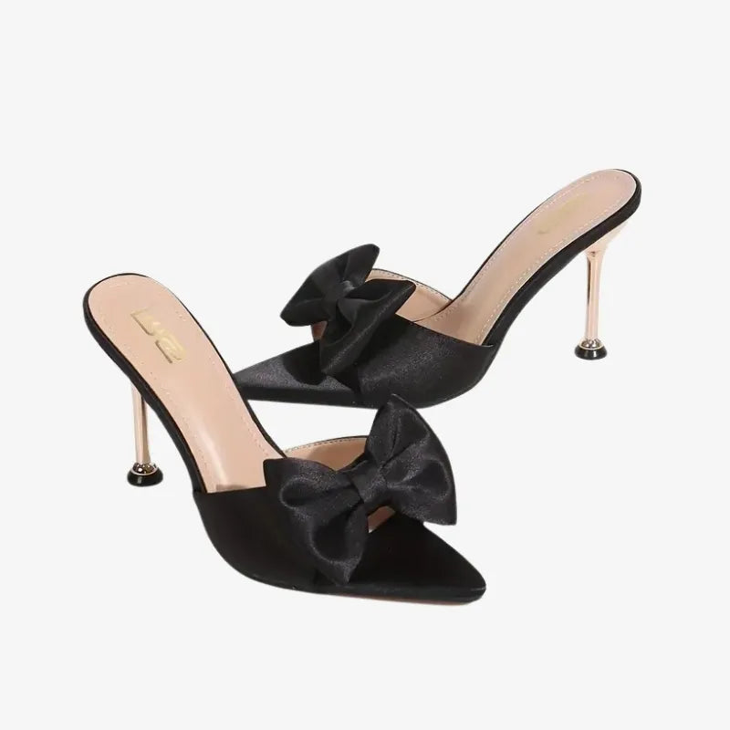 Mules à Talon Élégantes avec Nœud Satiné