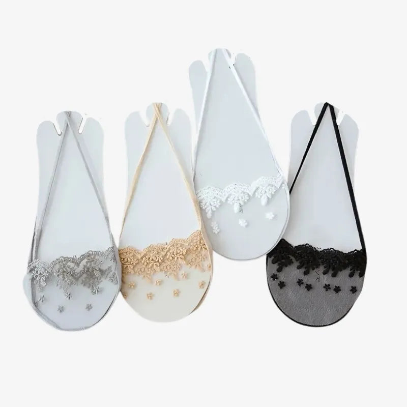 Chaussettes Invisibles en Dentelle avec Élastiques Croisés